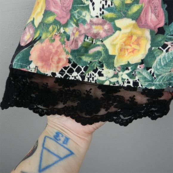 Antix Brazil Floral Strapless Dress Size M Black Green Pink Yellow Fit and Flare - Picture 5 of 12